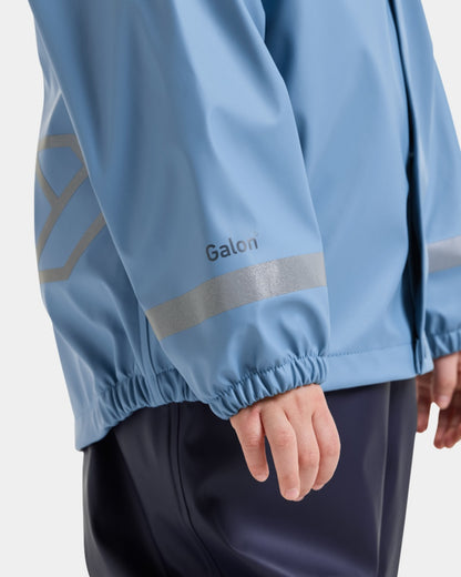 Winter Blue coloured Didriksons Childrens Slaskeman Rain Set 4 on white background 