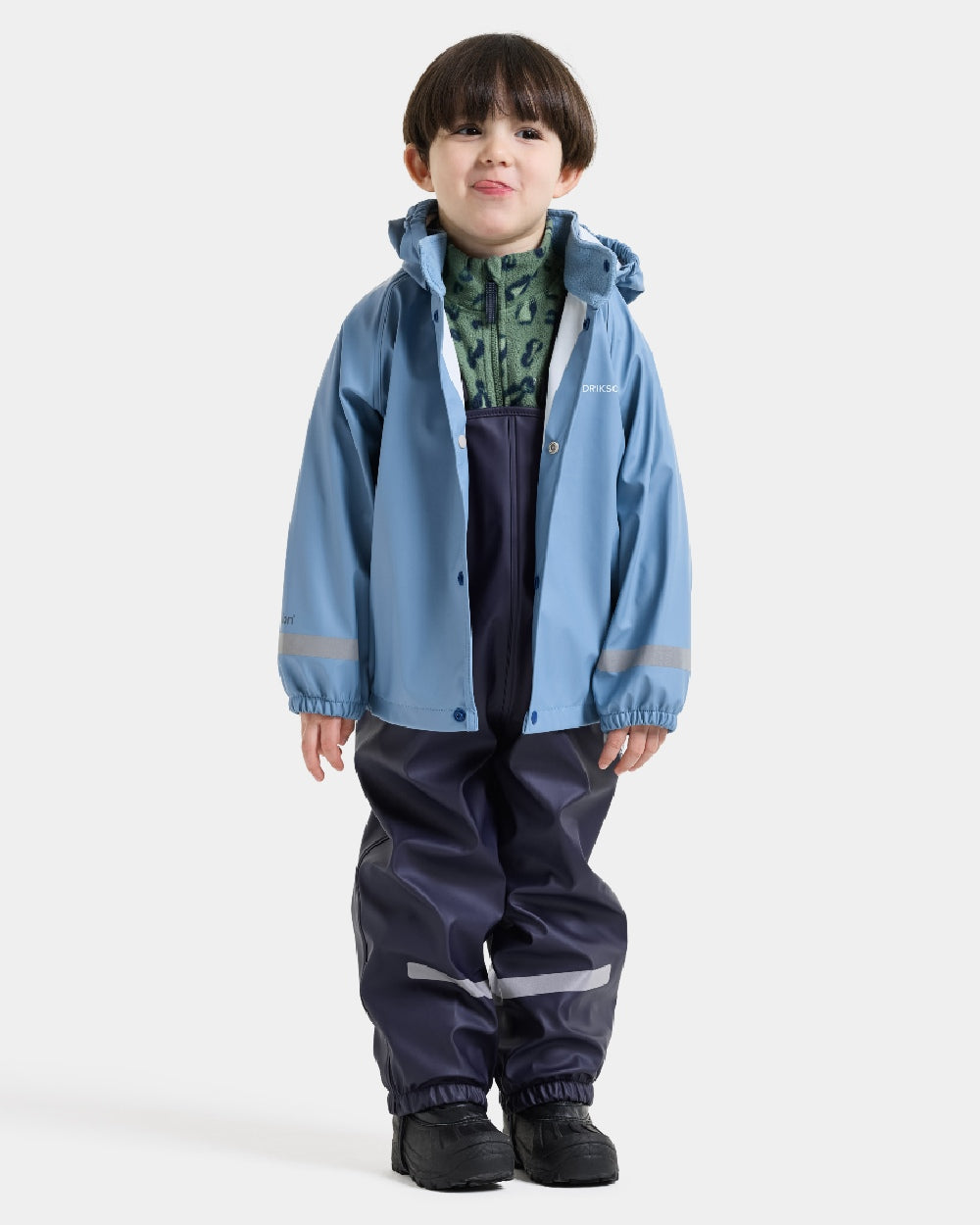 Winter Blue coloured Didriksons Childrens Slaskeman Rain Set 4 on white background 