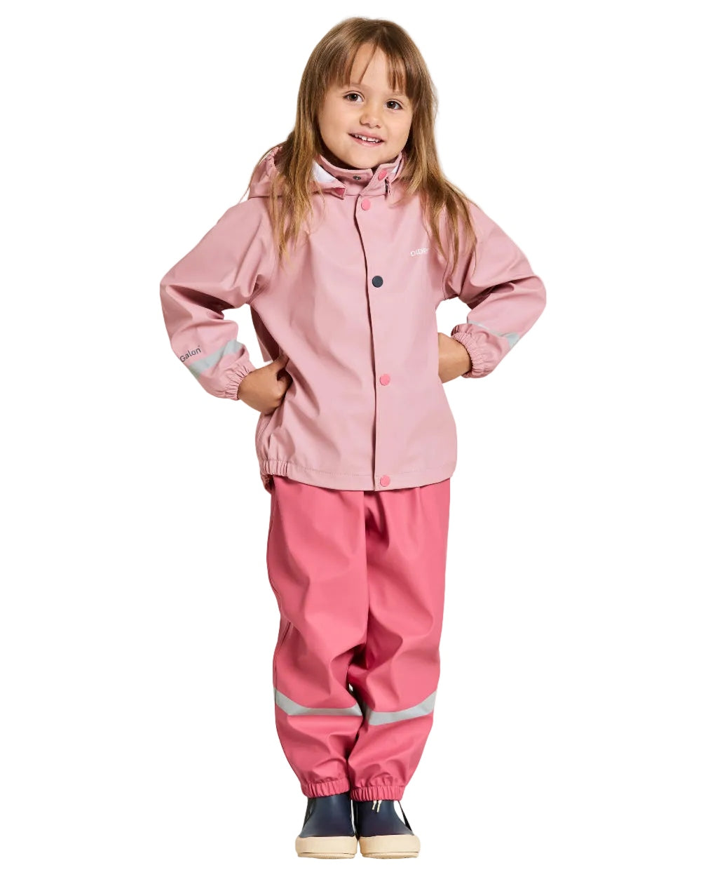 Soft Pink coloured Didriksons Childrens Slaskeman Rain Set Clearance on white background 