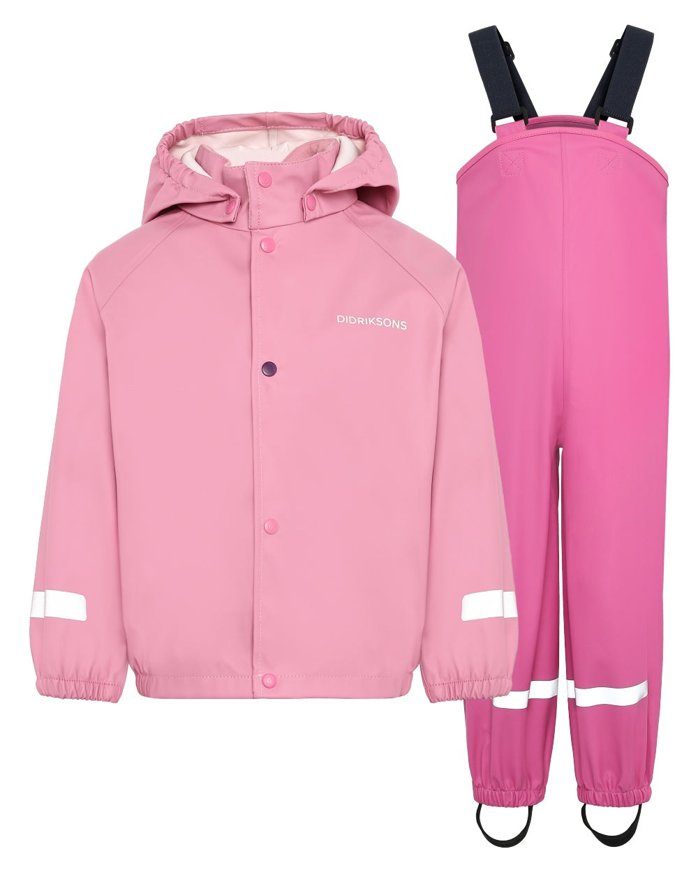 Light Heather Pink coloured Didriksons Childrens Slaskeman Rain Set on white background 