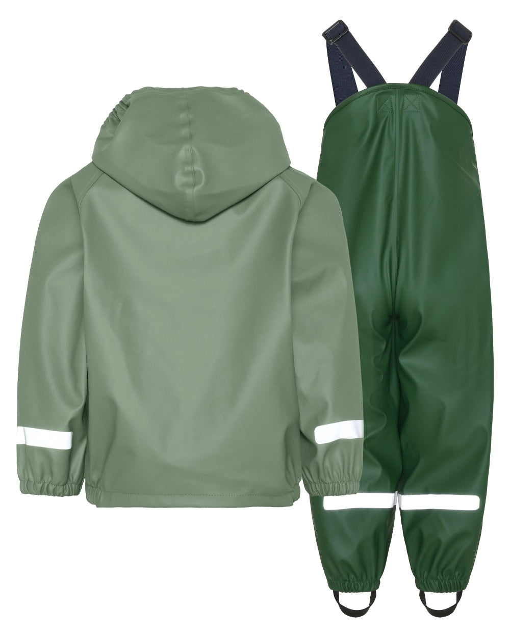 Light Moss coloured Didriksons Childrens Slaskeman Rain Set on white background 