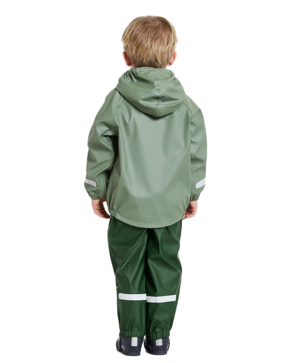 Light Moss coloured Didriksons Childrens Slaskeman Rain Set on white background 