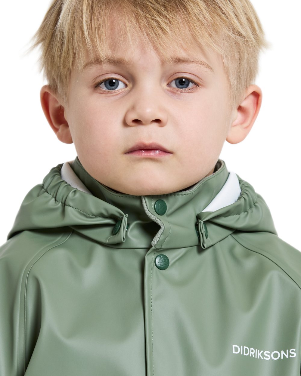 Light Moss coloured Didriksons Childrens Slaskeman Rain Set on white background 