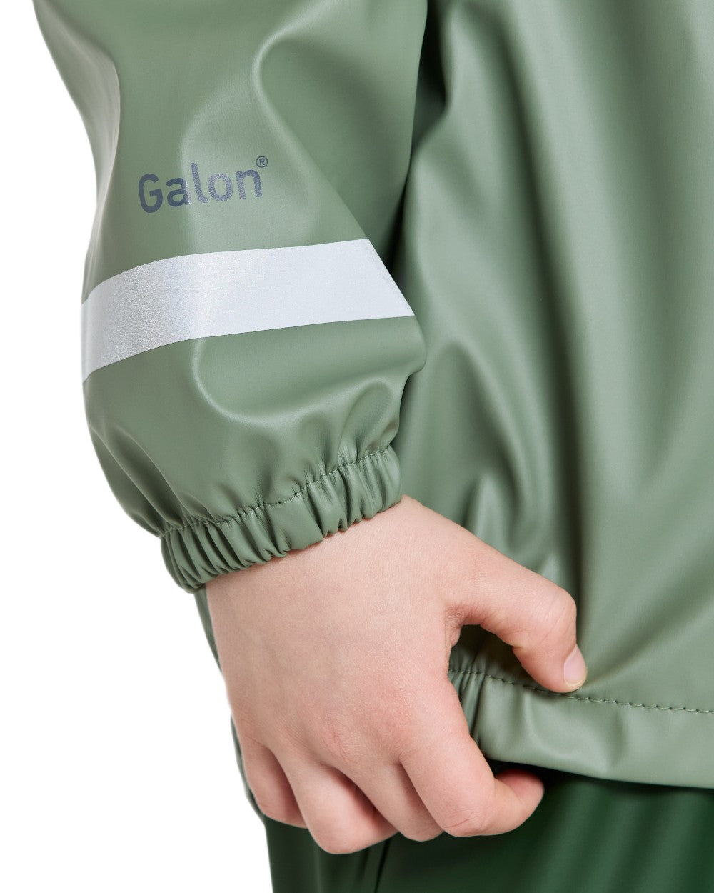 Light Moss coloured Didriksons Childrens Slaskeman Rain Set on white background 