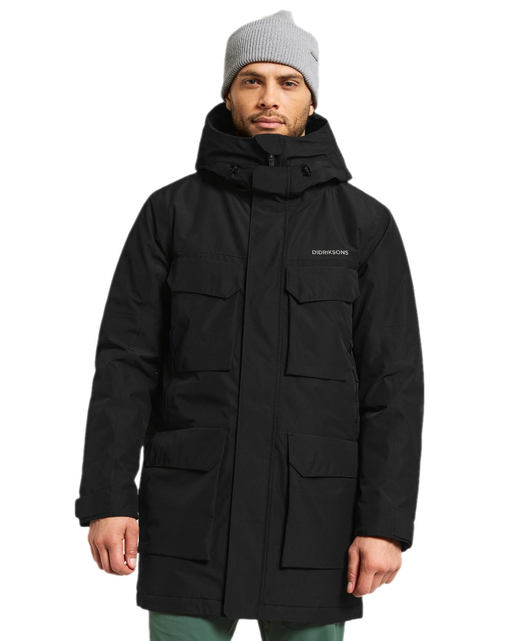Black Coloured Didriksons Drew Parka on white background 
