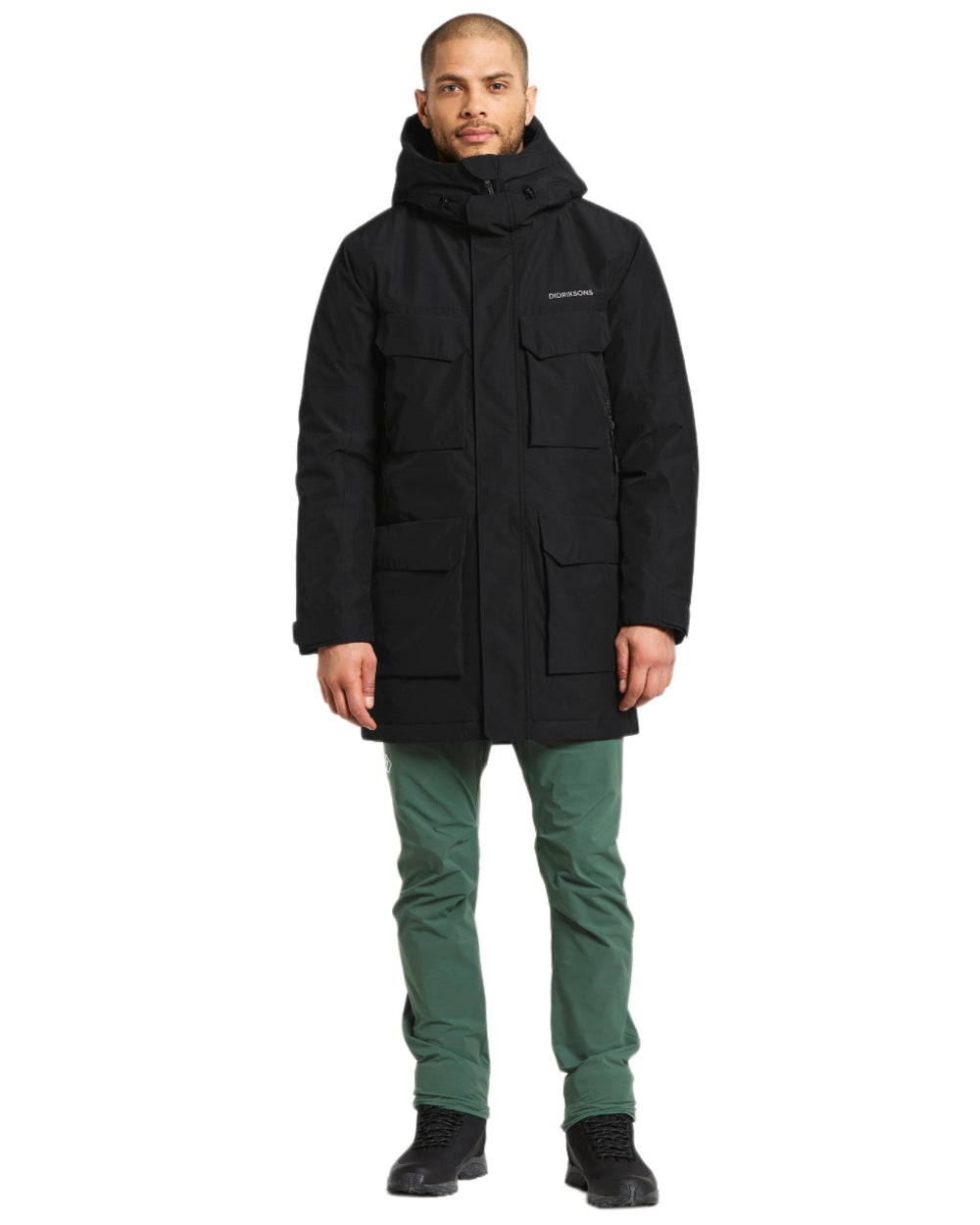 Black Coloured Didriksons Drew Parka on white background 