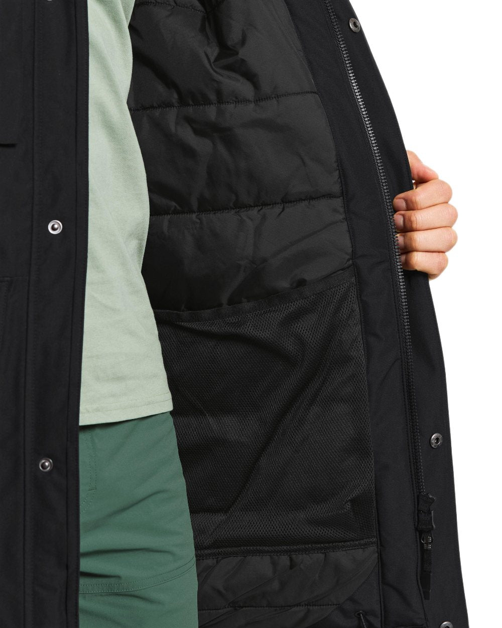 Black Coloured Didriksons Drew Parka on white background 