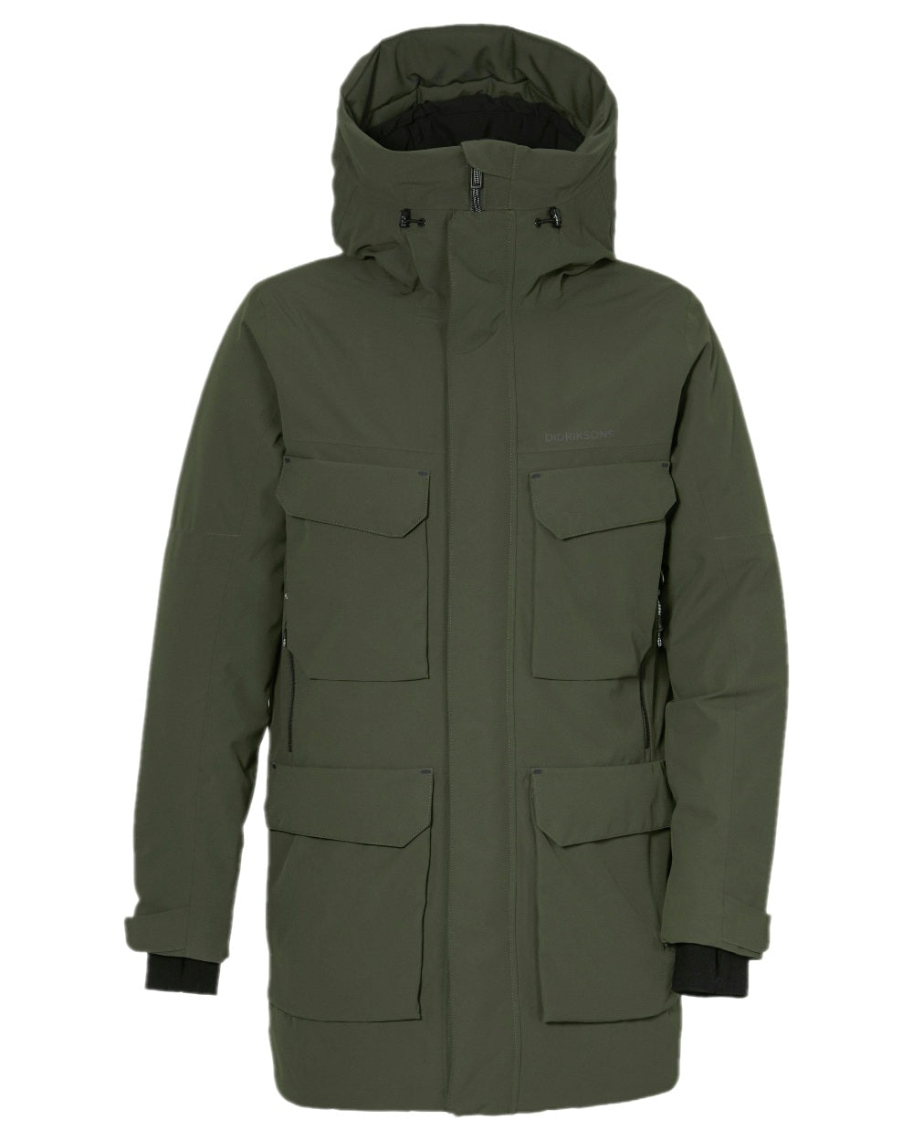 Deep Green Coloured Didriksons Drew Parka on white background 