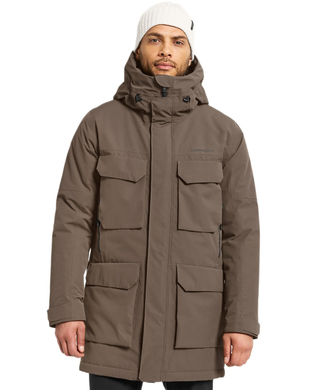 Mocha Brown Coloured Didriksons Drew Parka on white background 