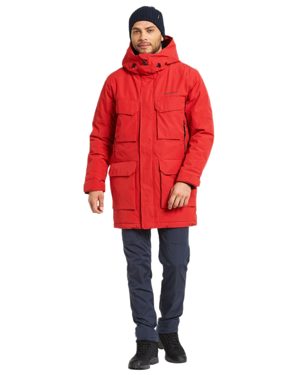Pomme Red Coloured Didriksons Drew Parka on white background 