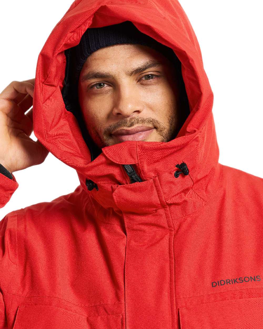 Pomme Red Coloured Didriksons Drew Parka on white background 