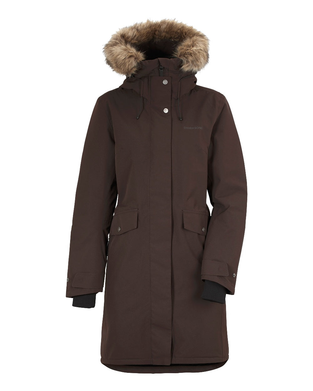 Chocolate Brown Coloured Didriksons Erika Ladies Padded Waterproof Parka 3 On A White Background 