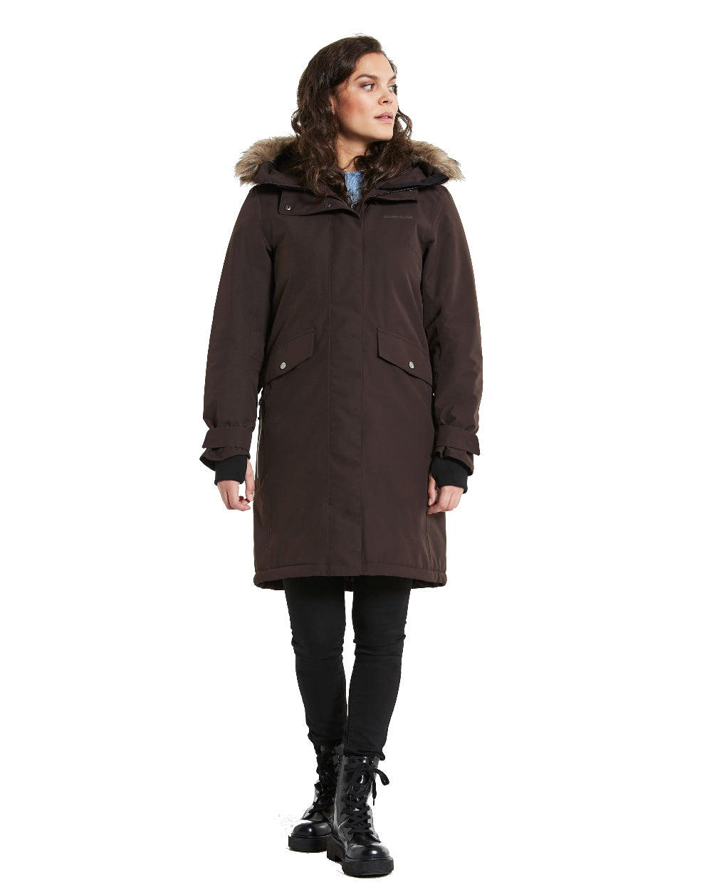 Chocolate Brown Coloured Didriksons Erika Ladies Padded Waterproof Parka 3 On A White Background 