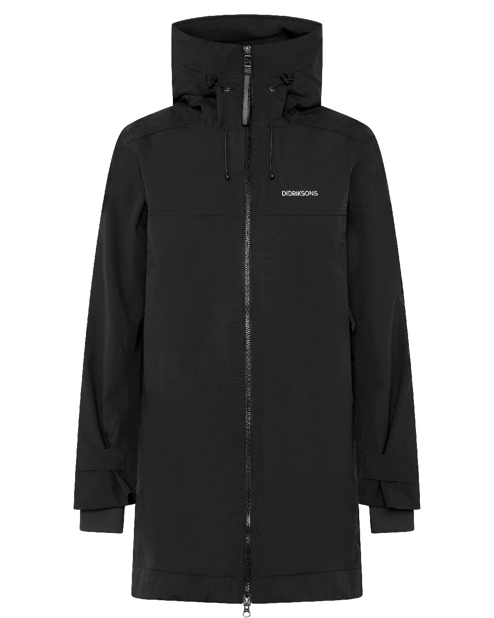 Black coloured Didriksons Eris Womens Parka on white background 