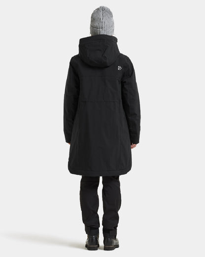 Black coloured Didriksons Eris Womens Parka on white background 