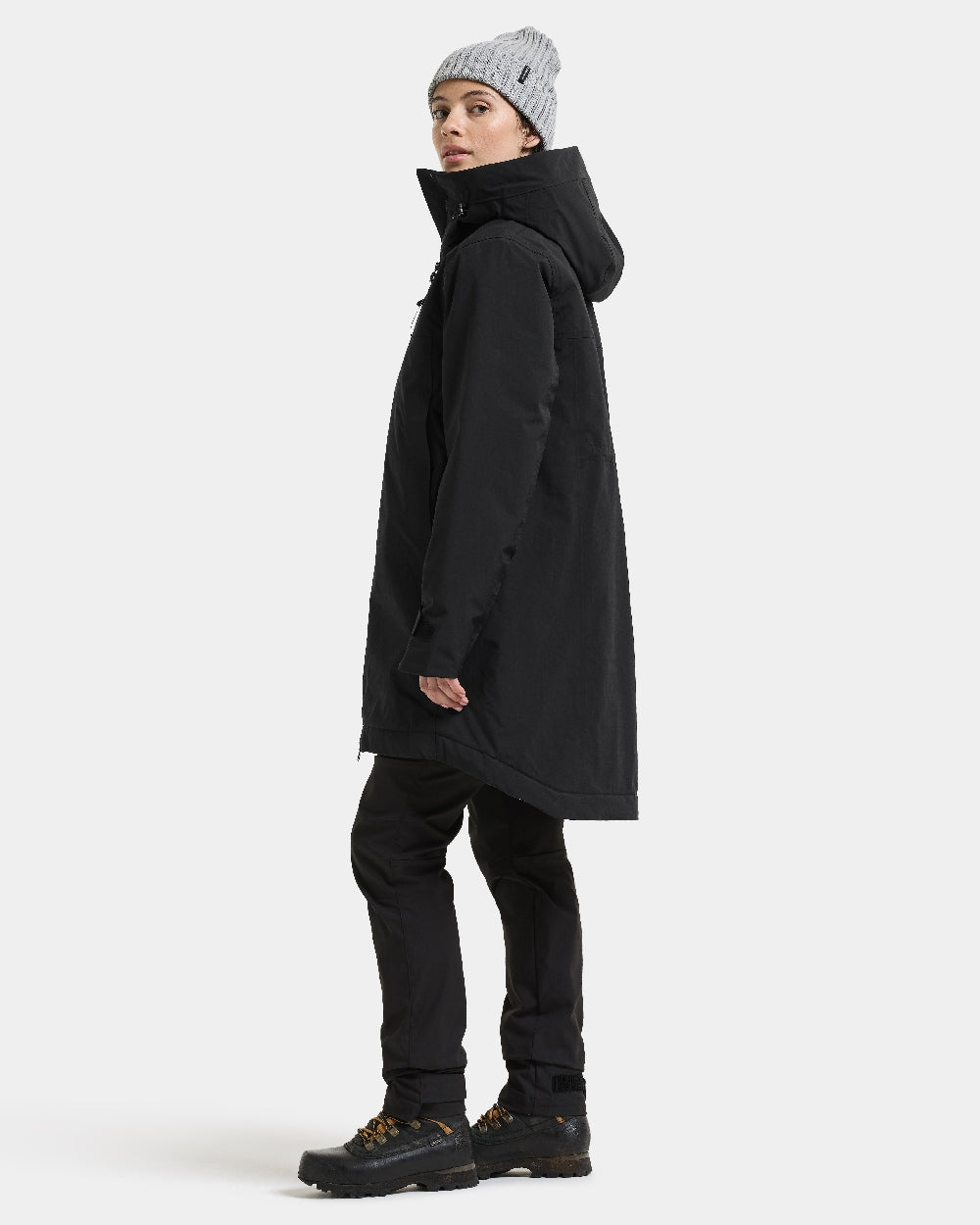 Black coloured Didriksons Eris Womens Parka on white background 