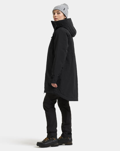 Black coloured Didriksons Eris Womens Parka on white background 
