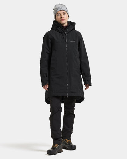Black coloured Didriksons Eris Womens Parka on white background 