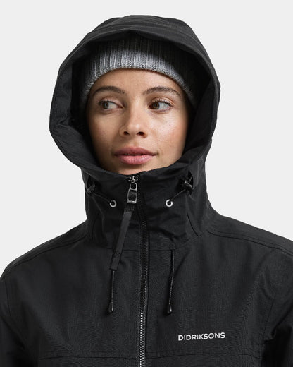 Black coloured Didriksons Eris Womens Parka on white background 