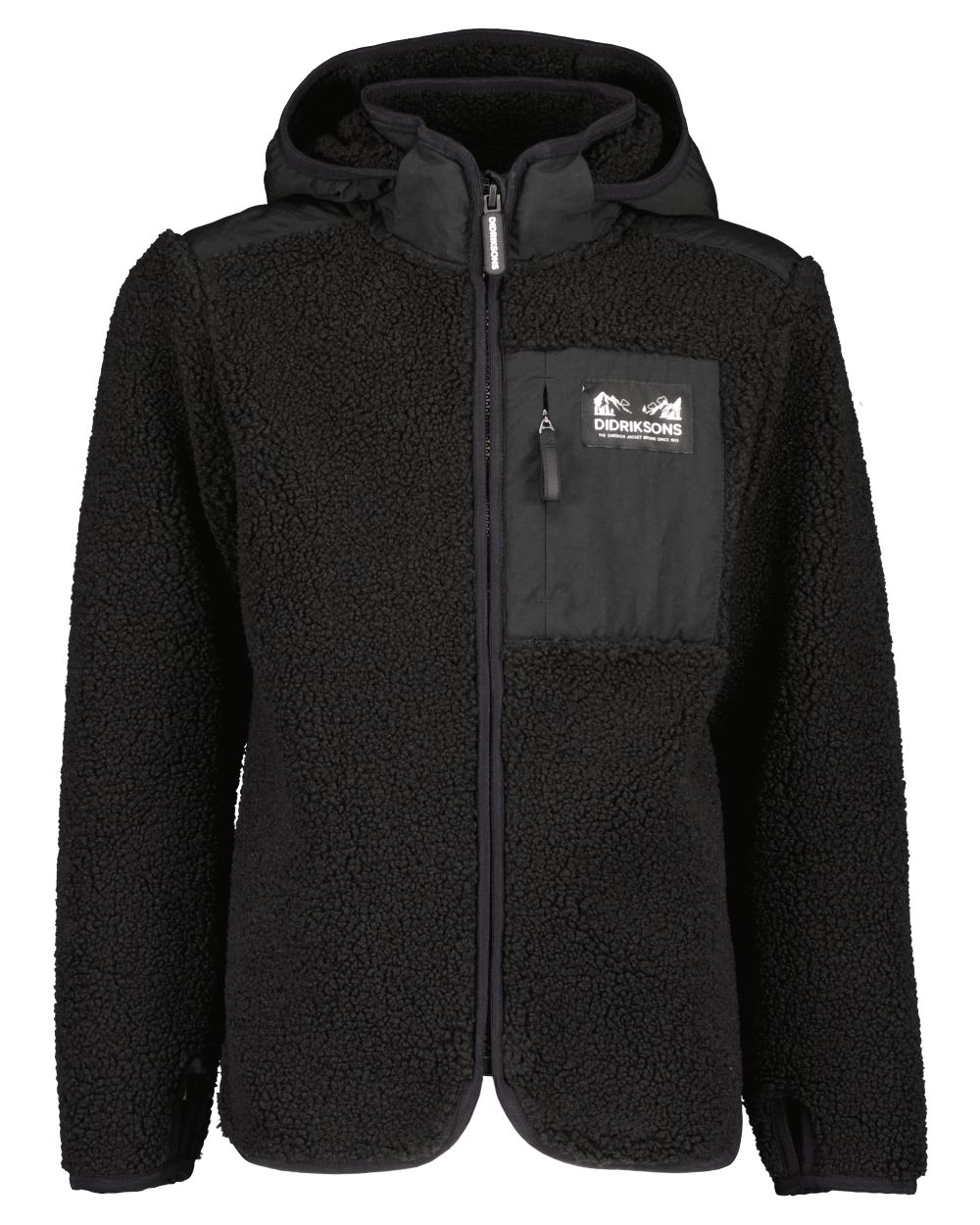 Black coloured Didriksons Exa Childrens Full Zip Fleece Jacket on white background 