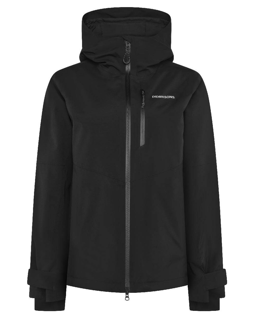 Black coloured Didriksons Fiora Womens Jacket on white background 