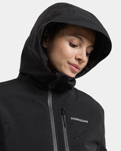 Black coloured Didriksons Fiora Womens Jacket on white background 