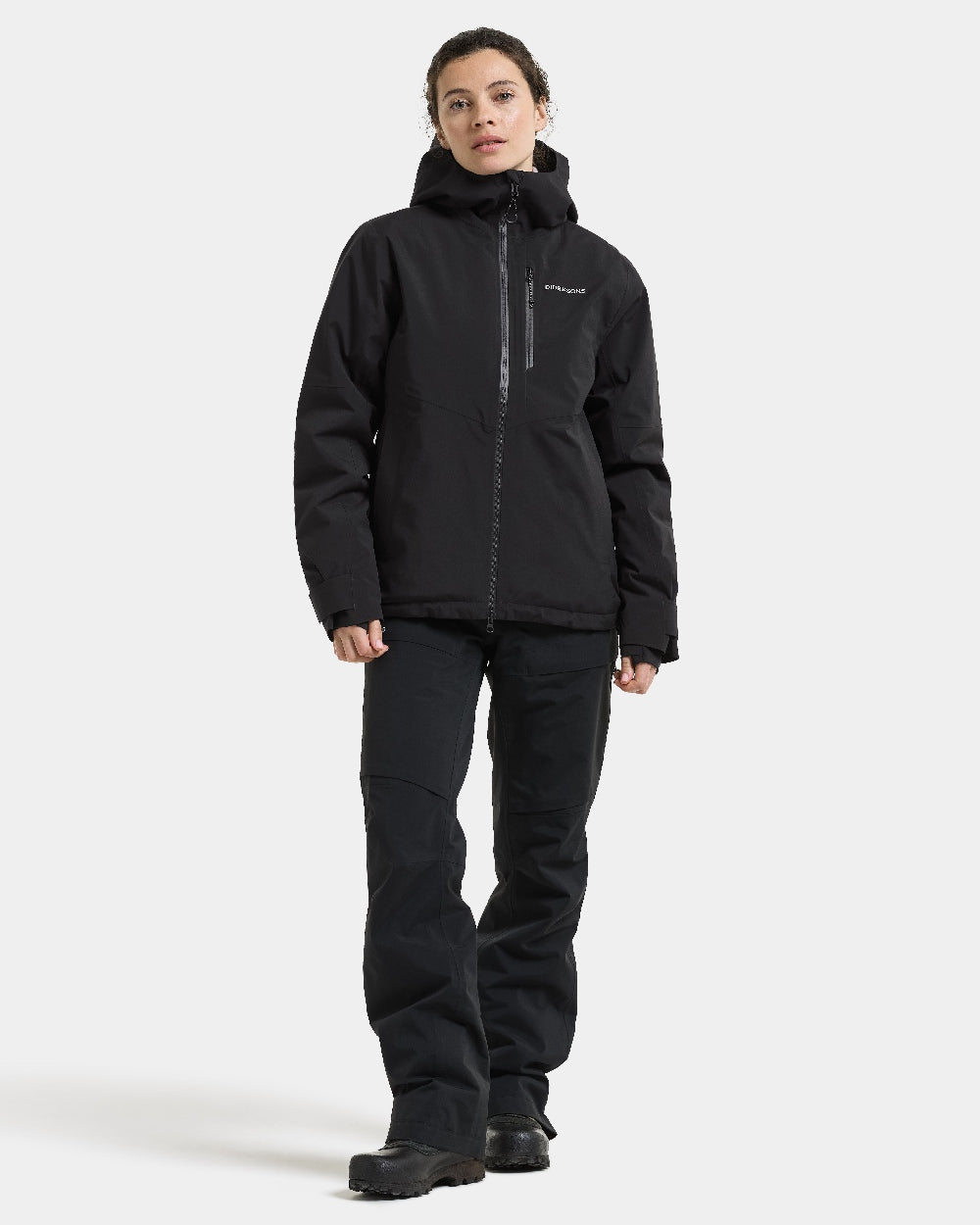 Black coloured Didriksons Fiora Womens Jacket on white background 