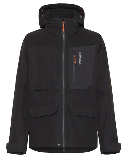 Black coloured Didriksons Fractus Waterproof Jacket on white background 
