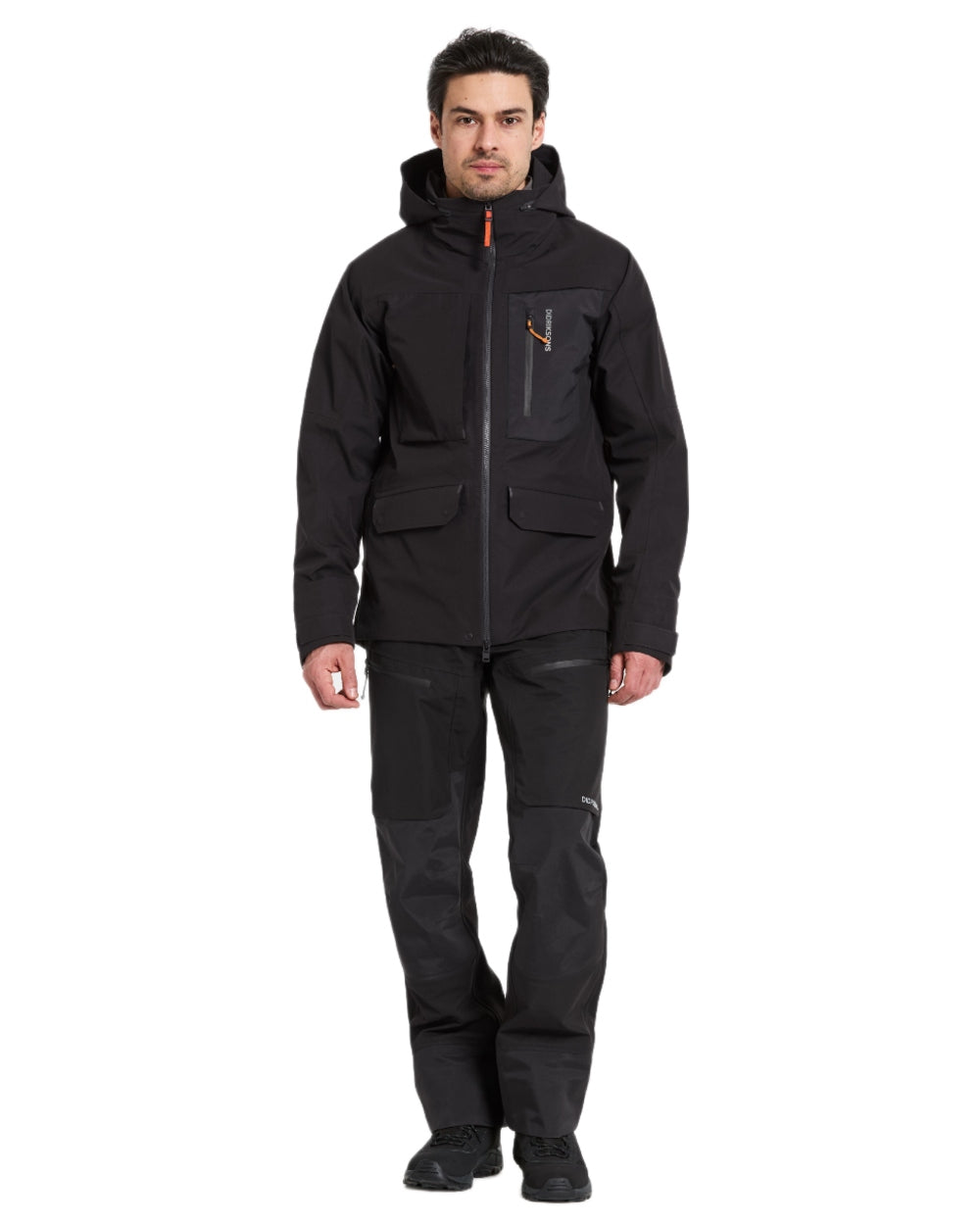 Black coloured Didriksons Fractus Waterproof Jacket on white background 