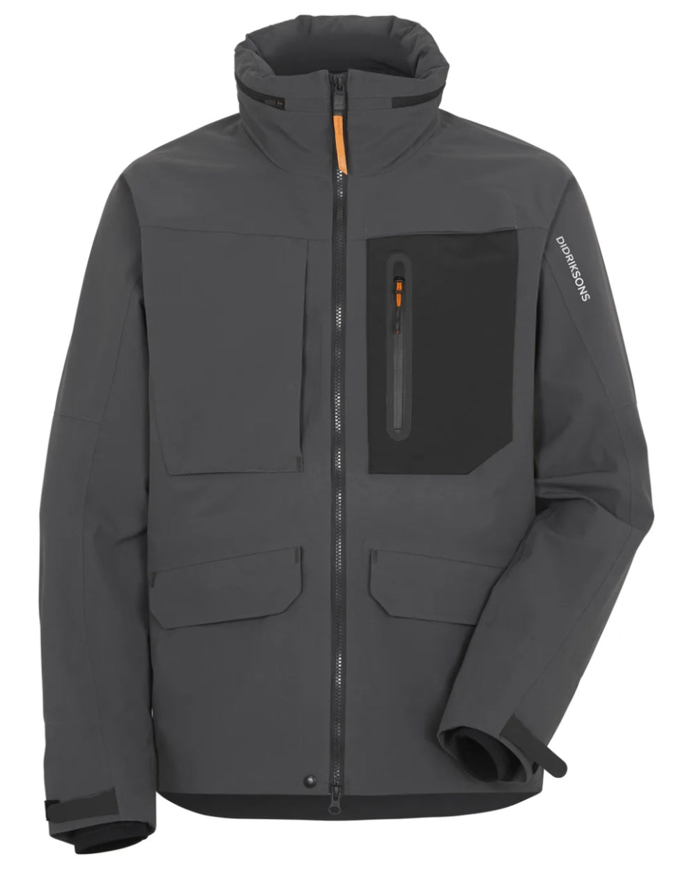 Coal Black coloured Didriksons Fractus Waterproof Jacket on white background 