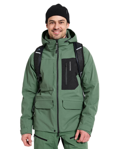 Dark Moss coloured Didriksons Fractus Waterproof Jacket on white background 