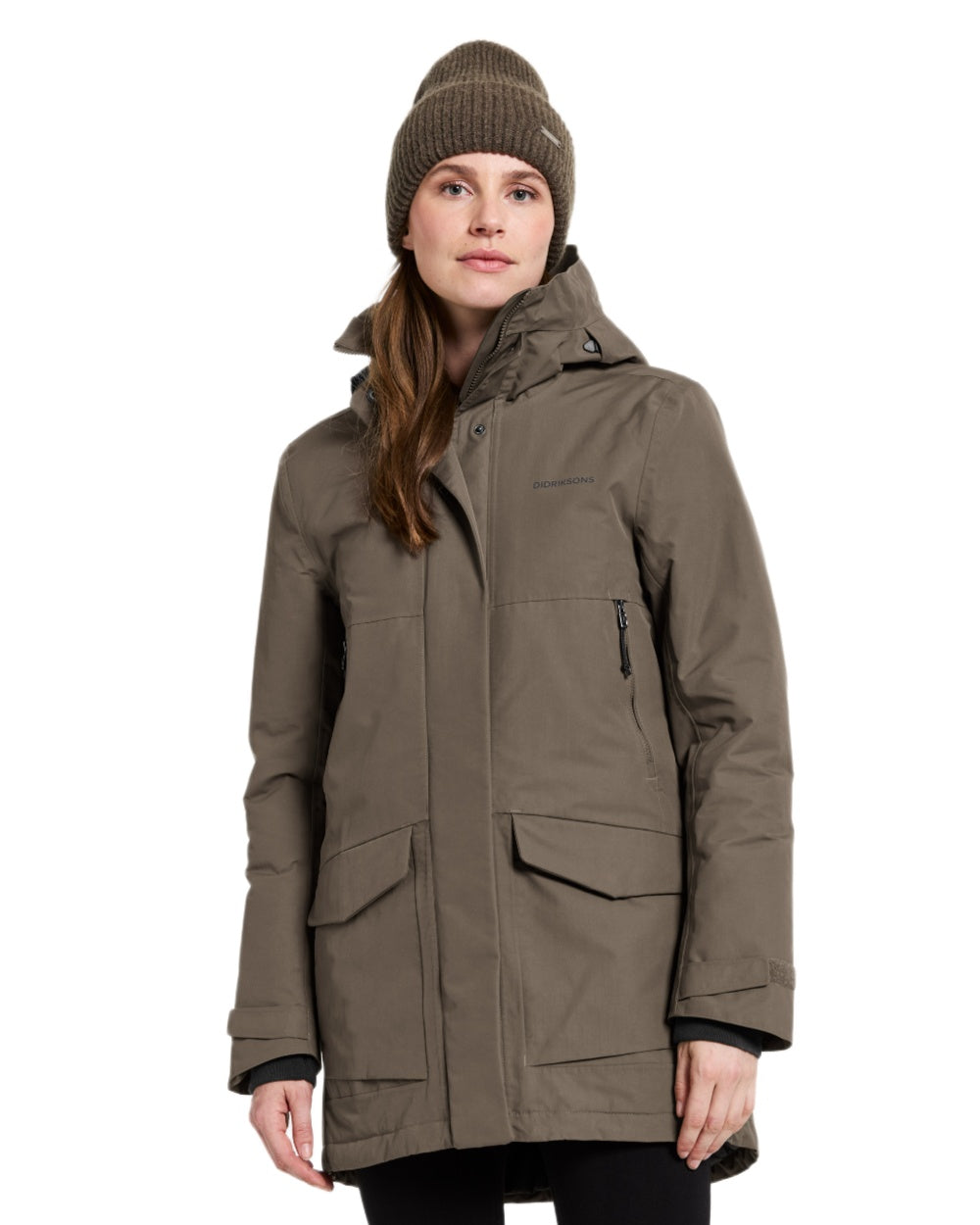 Mocha Brown coloured Didriksons Frida Womens Parka 7 on white background 