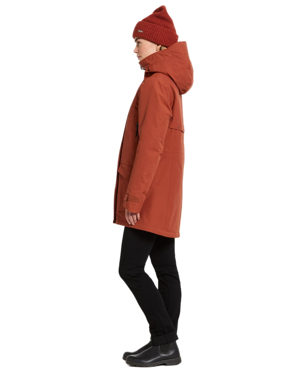 Rust coloured Didriksons Frida Womens Parka 7 on white background 