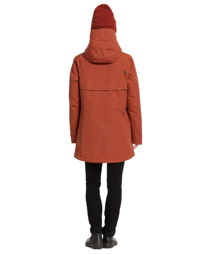 Rust coloured Didriksons Frida Womens Parka 7 on white background 