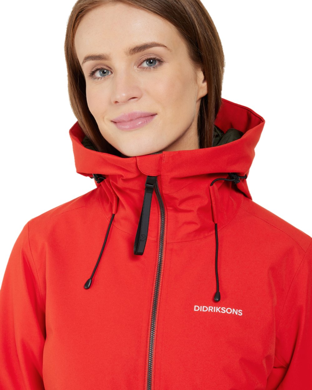 Pomme Red coloured Didriksons Helle Ladies Parka 5 on white background 