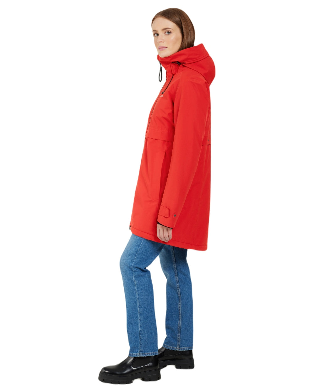 Pomme Red coloured Didriksons Helle Ladies Parka 5 on white background 