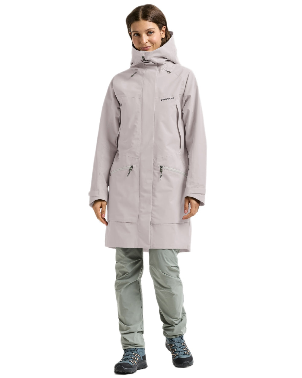 Sunrise Mist Coloured Didriksons Ilma Womens Waterproof Parka 8 on White Background
