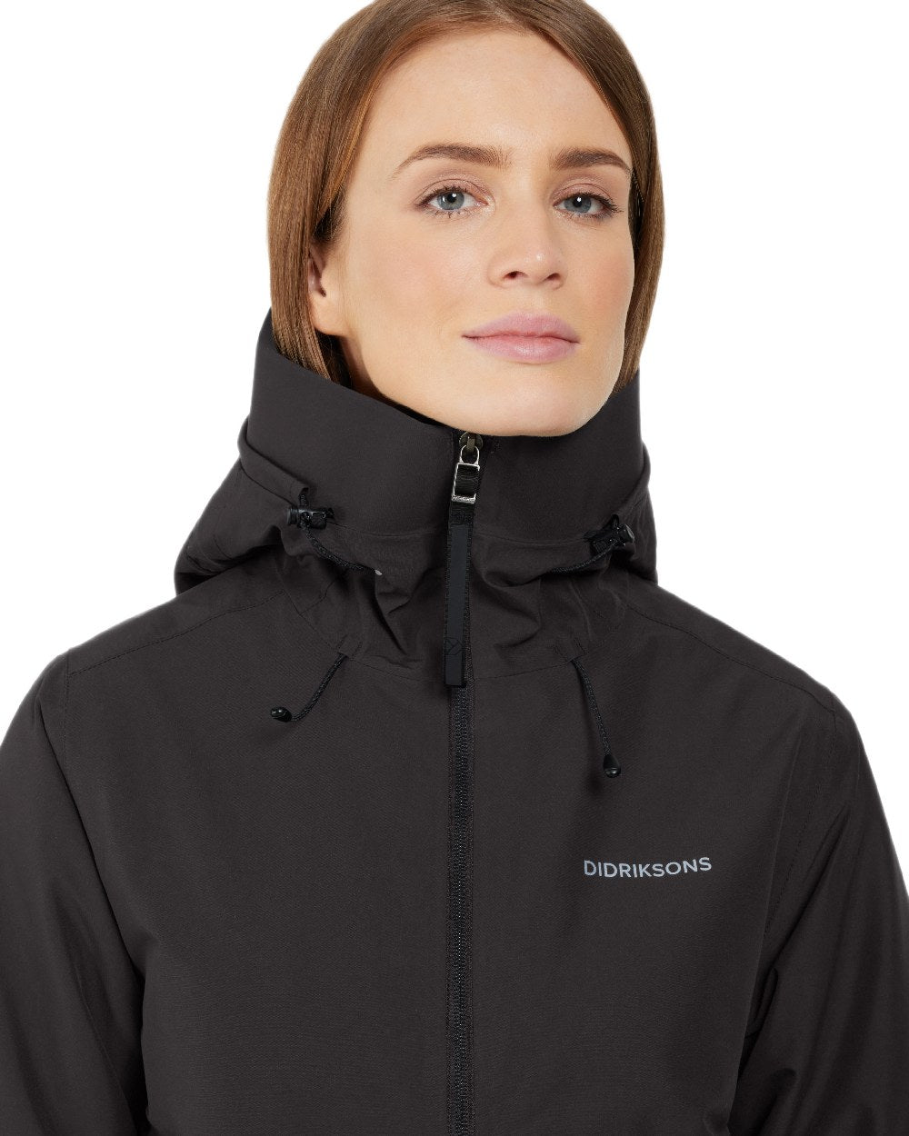 Black Coloured Didriksons Jennie Womens Jacket on white background  