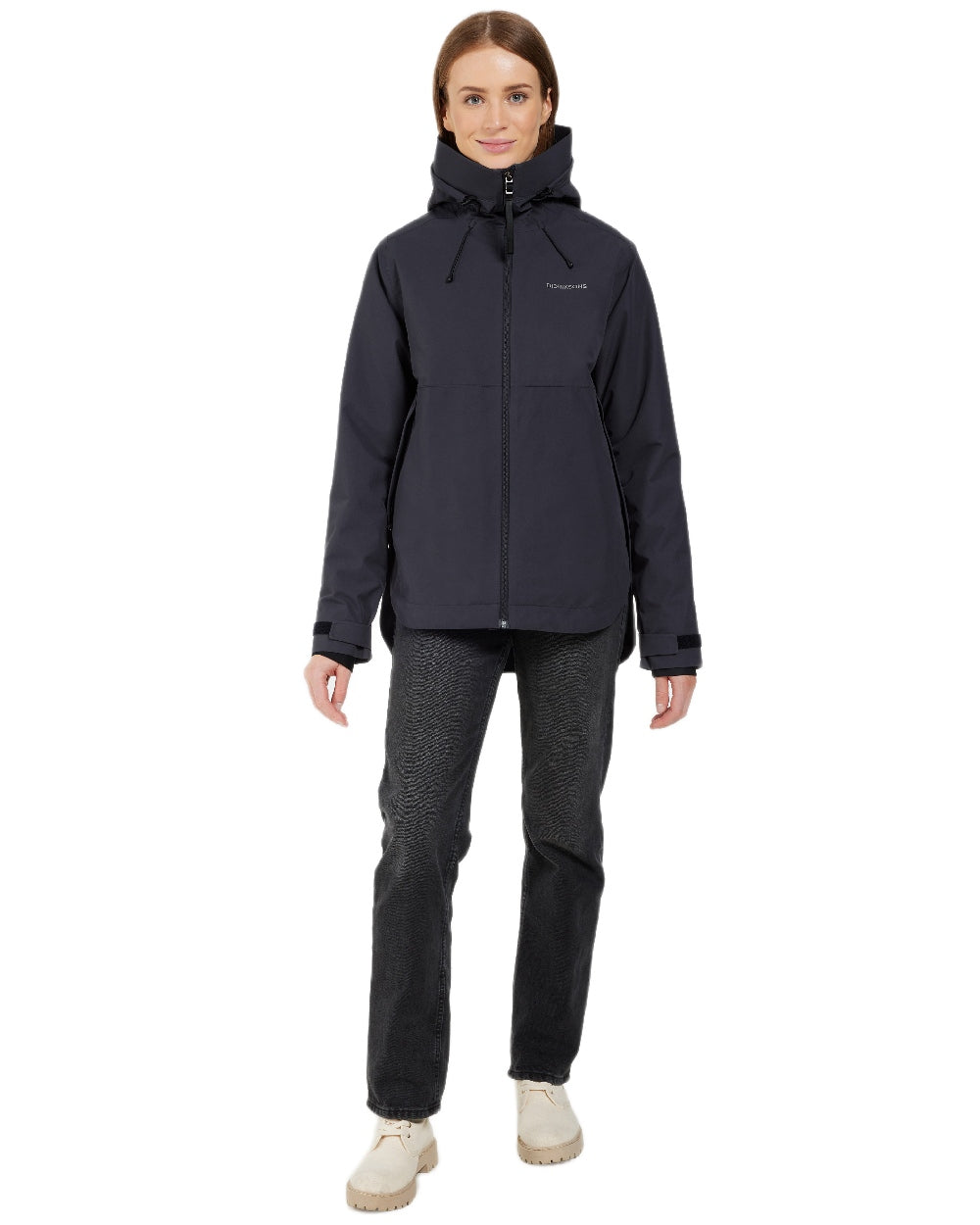 Dark Night Blue Coloured Didriksons Jennie Womens Jacket on white background  