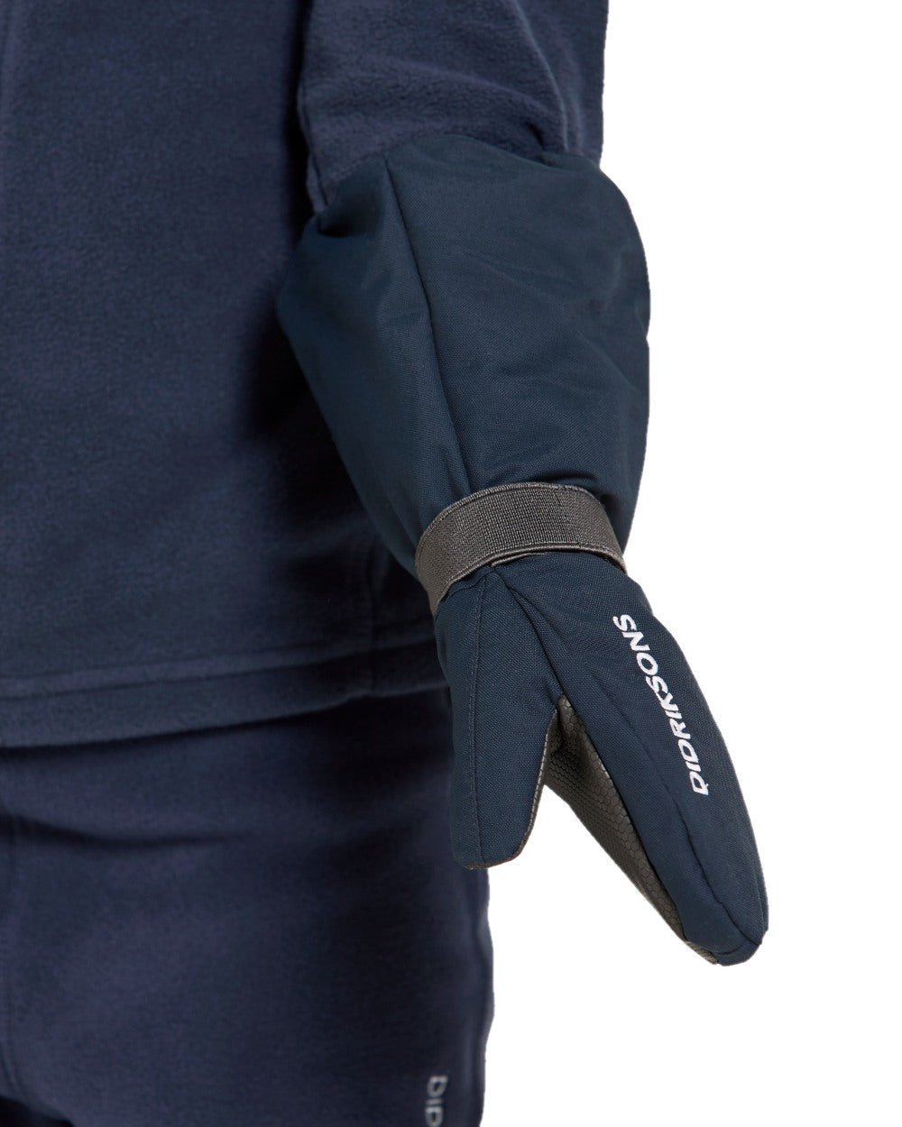 Navy coloured Didriksons Kids Biggles Mittens 7 on white background 