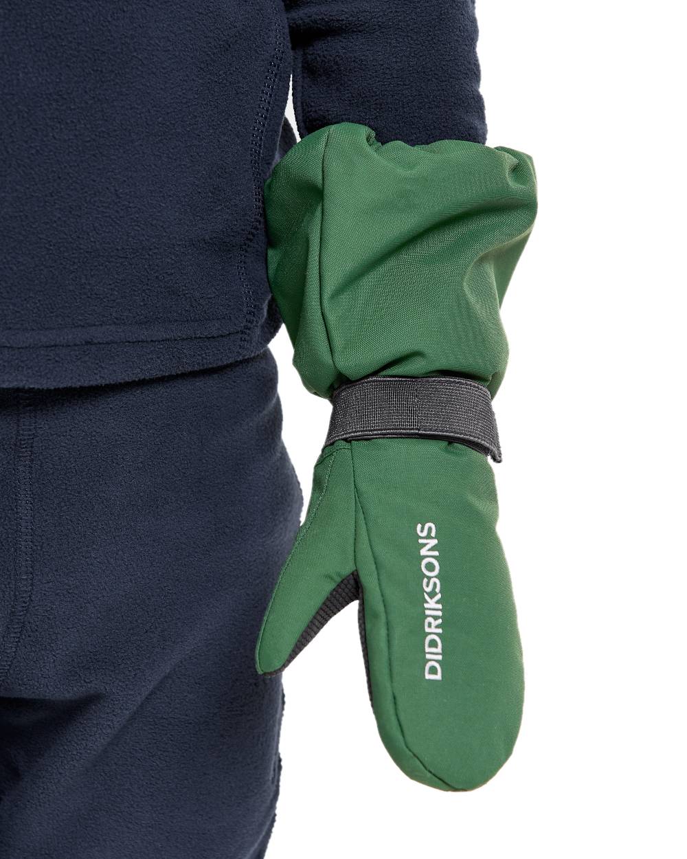 Pine Green coloured Didriksons Kids Biggles Mittens 7 on white background 