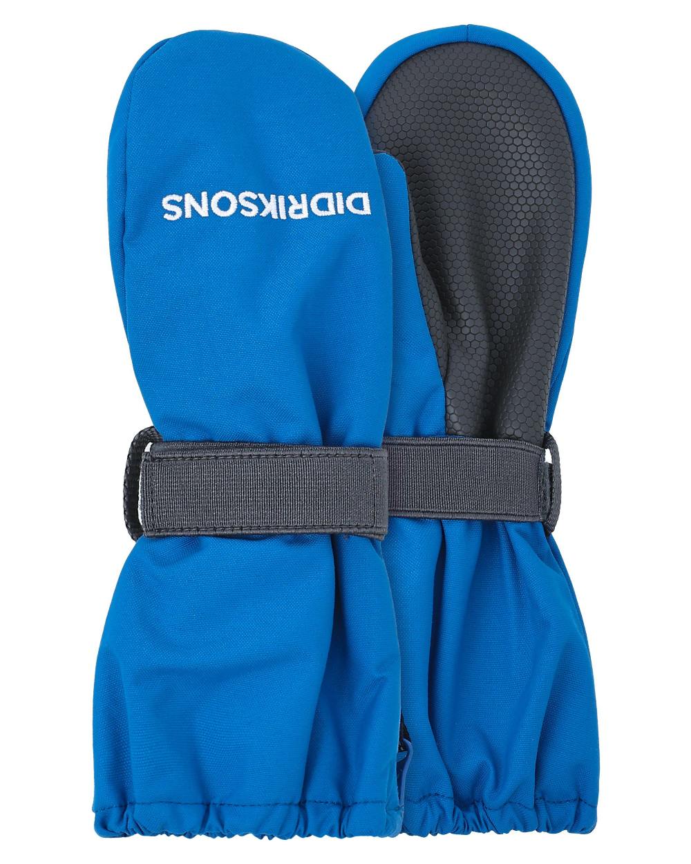 Sapphire Blue coloured Didriksons Kids Biggles Zip Mittens on white background 