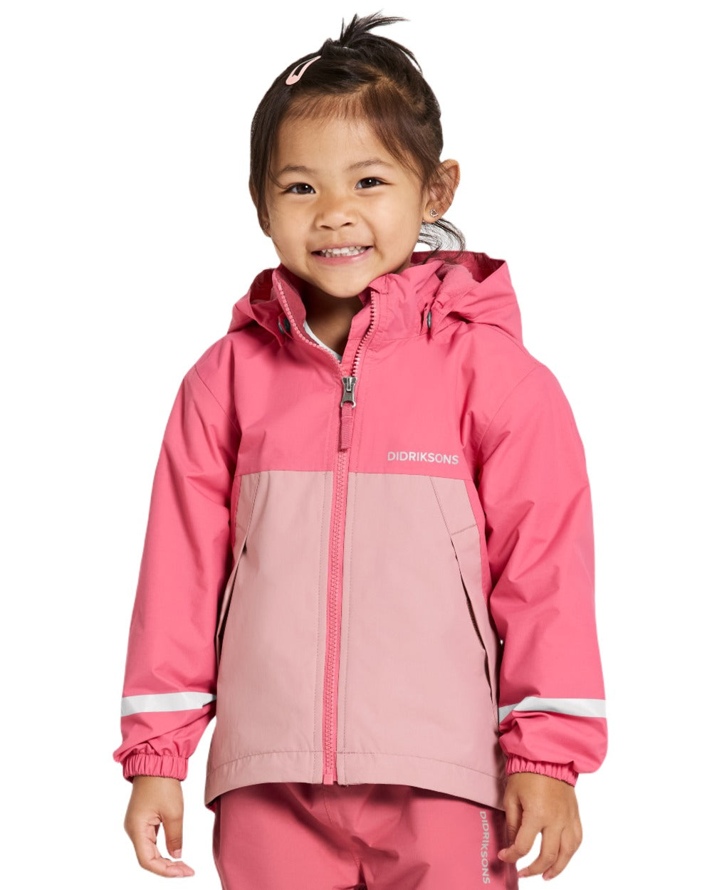 Dusty Azalea coloured Didriksons Childrens Bladet Jacket on white background 