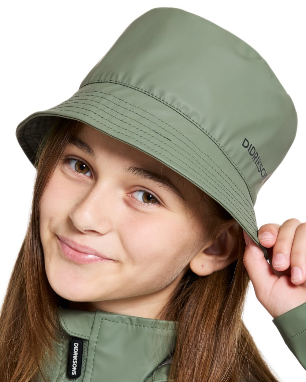 Light Moss coloured Didriksons Childrens Giga Hat on white background 