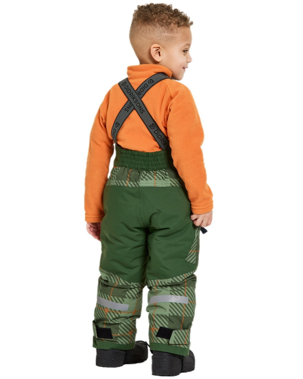 Termos Pine Green Coloured Didriksons Kids Polarbjörn Printed Bib Pants on white background 