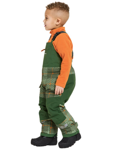 Termos Pine Green Coloured Didriksons Kids Polarbjörn Printed Bib Pants on white background 