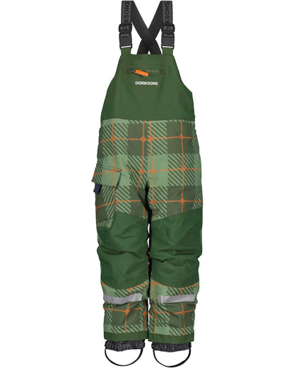 Termos Pine Green Coloured Didriksons Kids Polarbjörn Printed Bib Pants on white background 