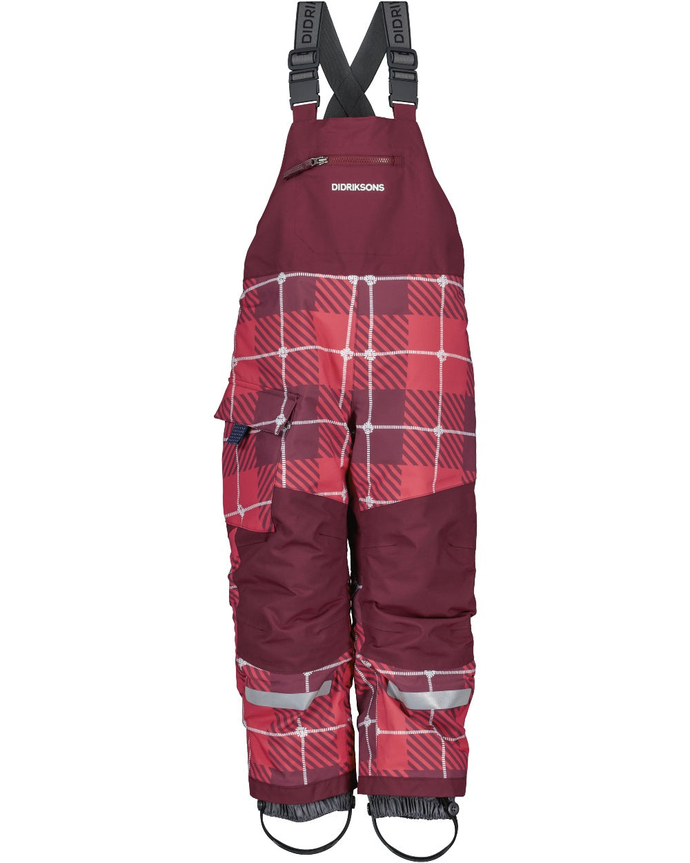 Termos Rusty Wine Coloured Didriksons Kids Polarbjörn Printed Bib Pants on white background 