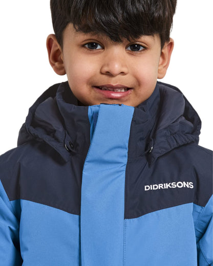 Sapphire Blue Coloured Didriksons Kids Skare Set on white background 