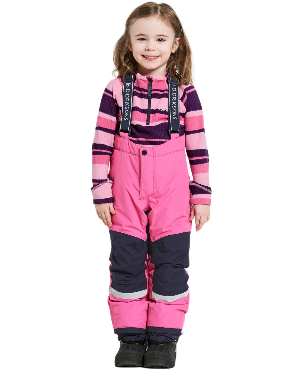 Sweet Pink Coloured Didriksons Kids Skare Set on white background 